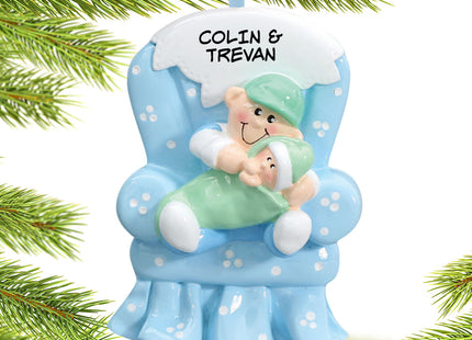 personalized personalized big brother with baby in blue armchair christmas ornament – Christmas ornament, holiday tree decora
