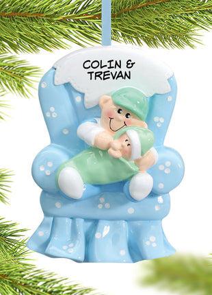 Big Brother with Baby in Blue Armchair Ornament  by RUDOLPH AND ME Ornament