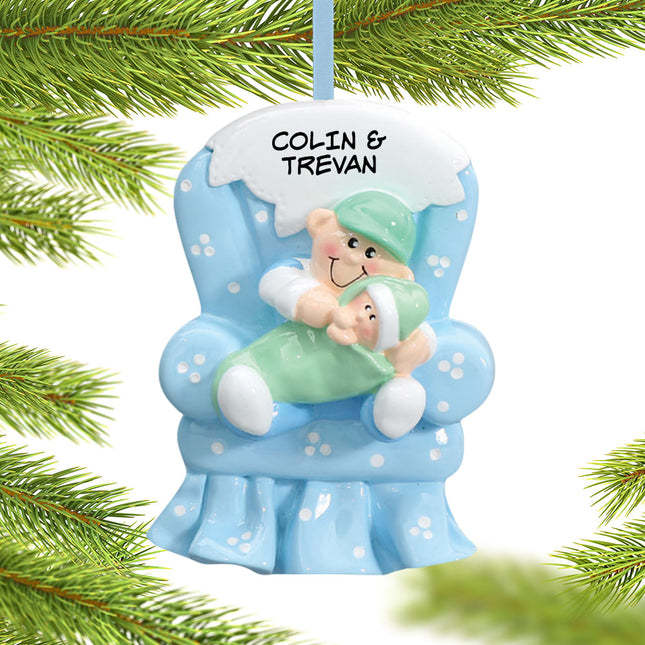 Big Brother with Baby in Blue Armchair Ornament