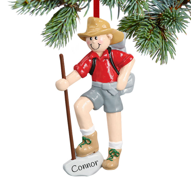 custom personalized male hiker with walking stick christmas ornament – Christmas ornament, holiday tree decoration or gift