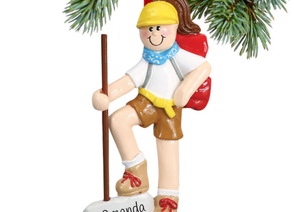 engraved personalized female hiker with walking stick christmas ornament – Christmas ornament, holiday tree decoration or gif