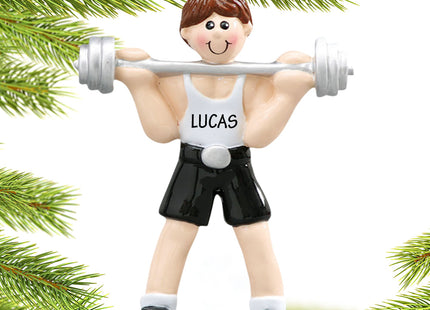 engraved personalized weightlifter male holding a barbell christmas ornament – Christmas ornament, holiday tree decoration or