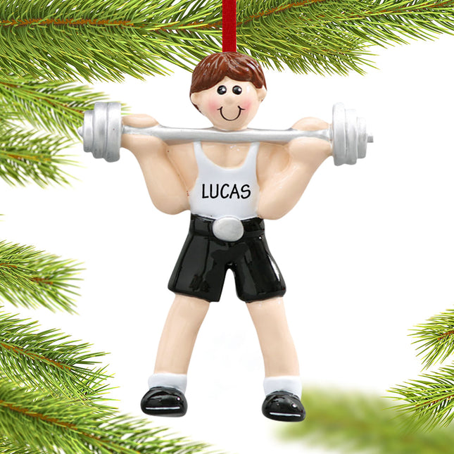 engraved personalized weightlifter male holding a barbell christmas ornament – Christmas ornament, holiday tree decoration or