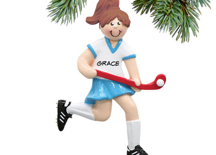 engraved personalized field hockey girl running on the field christmas ornament – Christmas ornament, holiday tree decoration
