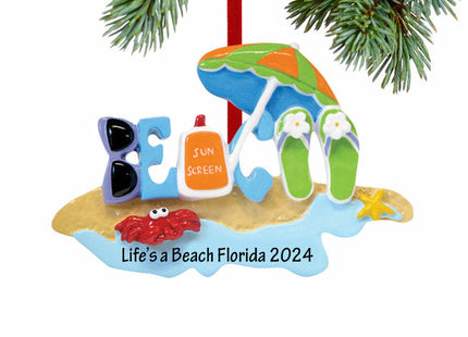 holiday personalized beach christmas ornament – Christmas ornament, holiday tree decoration or gift