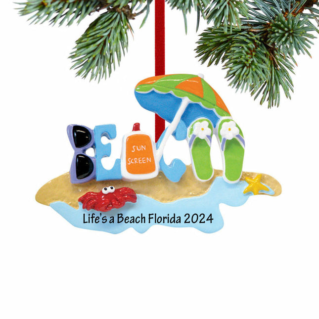 holiday personalized beach christmas ornament – Christmas ornament, holiday tree decoration or gift