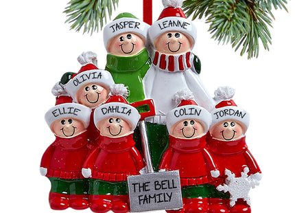 custom personalized snow shovel family of 7 - red and green christmas ornament – Christmas ornament, holiday tree decoration 