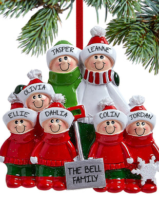 Snow Shovel Family of 7 - Red and Green Ornament  by RUDOLPH AND ME Ornament