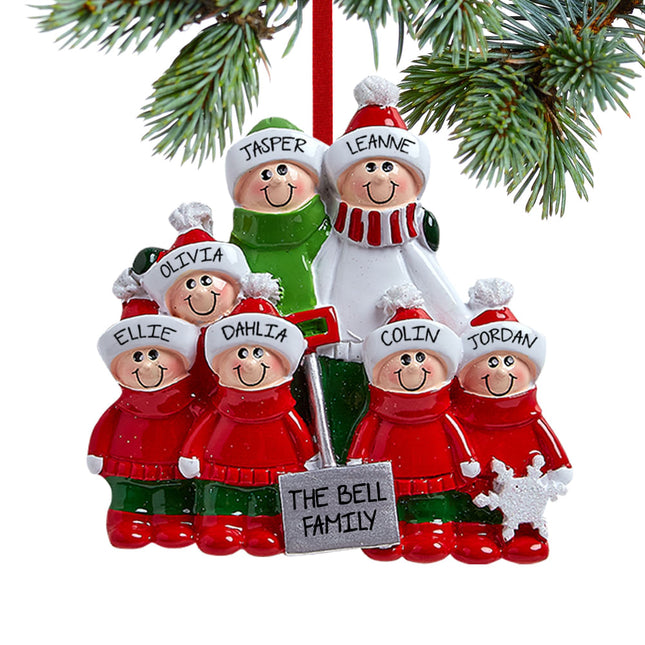 Snow Shovel Family Personalized - Red and Green Ornament