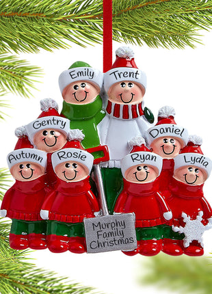 Snow Shovel Family of 8 - Red and Green Ornament  by RUDOLPH AND ME Ornament