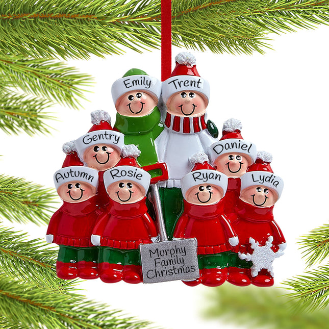 Snow Shovel Family Personalized - Red and Green Ornament