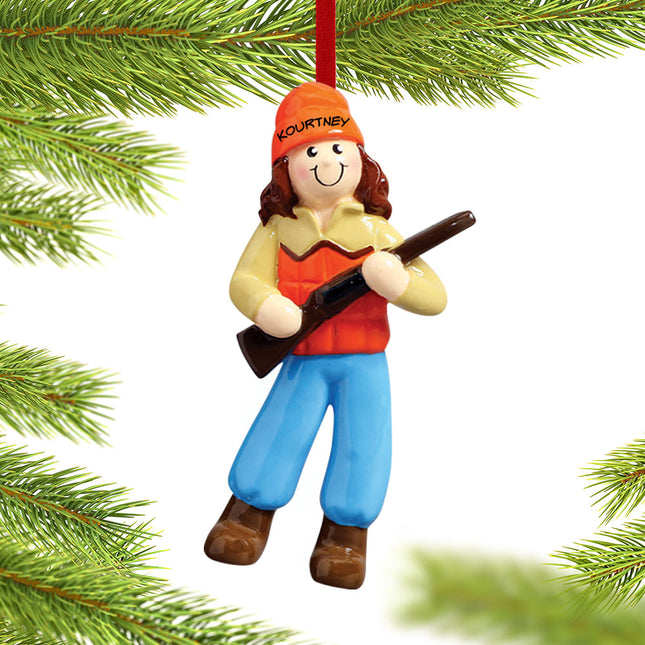 personalized personalized female hunter wearing orange vest christmas ornament – Christmas ornament, holiday tree decoration 