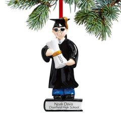 engraved personalized graduate girl on a stack of books holding a diploma christmas ornament – Christmas ornament, holiday tr