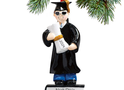 engraved personalized graduate girl on a stack of books holding a diploma christmas ornament – Christmas ornament, holiday tr