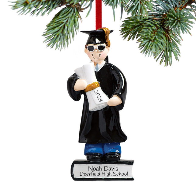 Graduate Standing On Books Personalized Ornament - Boy or Girl Figurine
