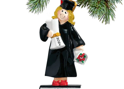 custom personalized graduate boy on a stack of books holding a diploma christmas ornament – Christmas ornament, holiday tree 