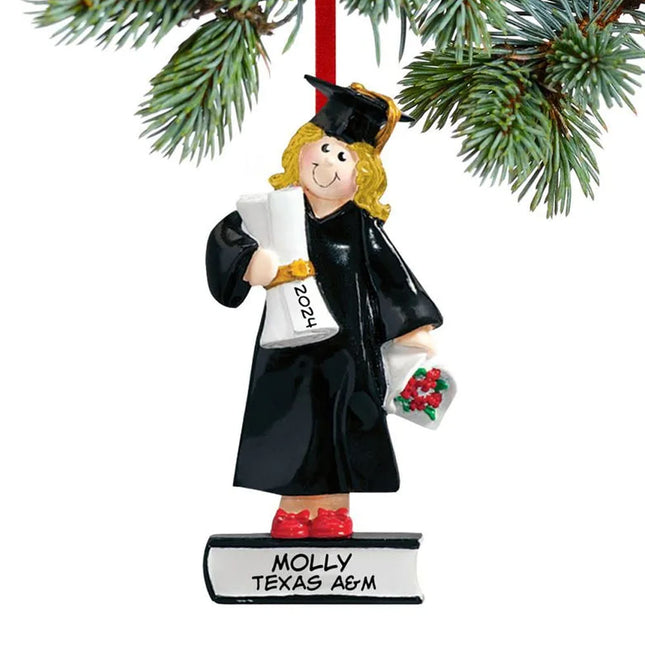 Graduate Standing On Books Personalized Ornament - Boy or Girl Figurine