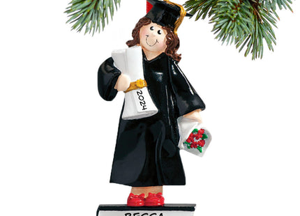 keepsake personalized graduate girl on a stack of books holding a diploma christmas ornament – Christmas ornament, holiday tr
