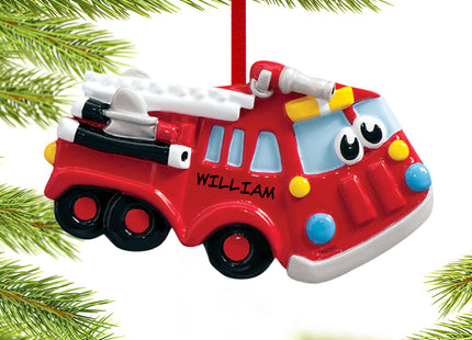 custom personalized fire engine with eyes christmas ornament – Christmas ornament, holiday tree decoration or gift