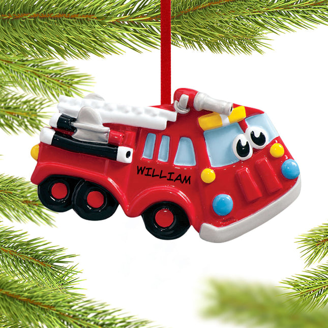 custom personalized fire engine with eyes christmas ornament – Christmas ornament, holiday tree decoration or gift