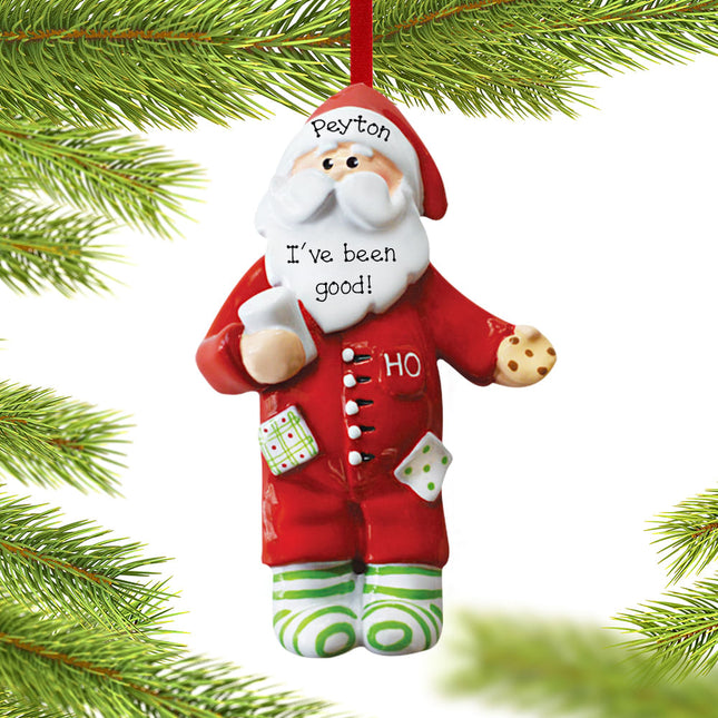holiday personalized santa in pajamas with milk & cookie christmas ornament – Christmas ornament, holiday tree decoration or 