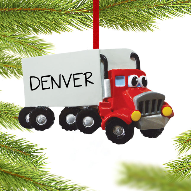 Semi Truck with Eyes Ornament