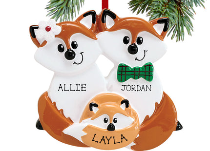 keepsake personalized fox family of 3 christmas ornament – Christmas ornament, holiday tree decoration or gift