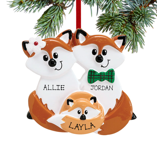 keepsake personalized fox family of 3 christmas ornament – Christmas ornament, holiday tree decoration or gift