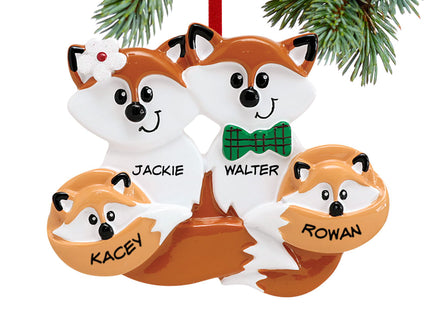 holiday personalized fox family of 4 christmas ornament – Christmas ornament, holiday tree decoration or gift