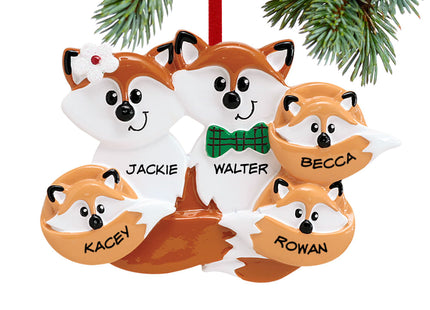 decorative personalized fox family of 5 christmas ornament – Christmas ornament, holiday tree decoration or gift