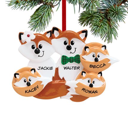 decorative personalized fox family of 5 christmas ornament – Christmas ornament, holiday tree decoration or gift