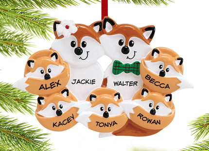 custom personalized fox family of 7 christmas ornament – Christmas ornament, holiday tree decoration or gift