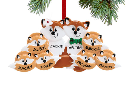 engraved personalized fox family of 8 christmas ornament – Christmas ornament, holiday tree decoration or gift