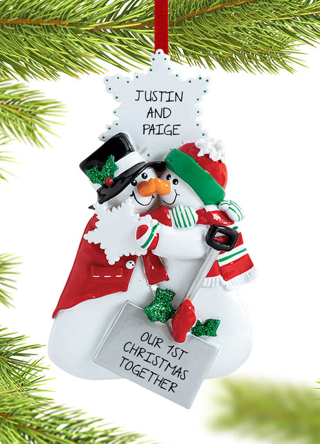 Snowman Nose Kisses Couple Ornament  by RUDOLPH AND ME Ornament
