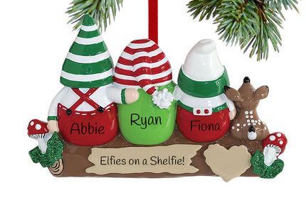 engraved personalized idle elves family of 3 christmas ornament – Christmas ornament, holiday tree decoration or gift