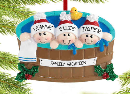 engraved personalized hot tub family of 3 christmas ornament – Christmas ornament, holiday tree decoration or gift