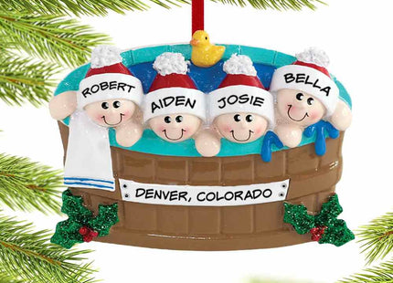 holiday personalized hot tub family of 4 christmas ornament – Christmas ornament, holiday tree decoration or gift