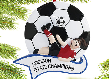 decorative personalized soccer female christmas ornament – Christmas ornament, holiday tree decoration or gift