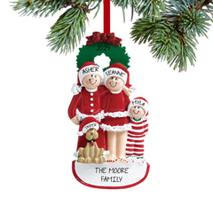 decorative personalized christmas eve family of 3 with dog christmas ornament – Christmas ornament, holiday tree decoration o