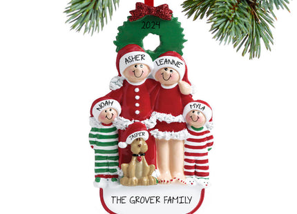 personalized personalized christmas eve family of 4 with dog christmas ornament – Christmas ornament, holiday tree decoration