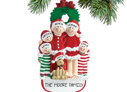 engraved personalized christmas eve family of 5 with dog christmas ornament – Christmas ornament, holiday tree decoration or 