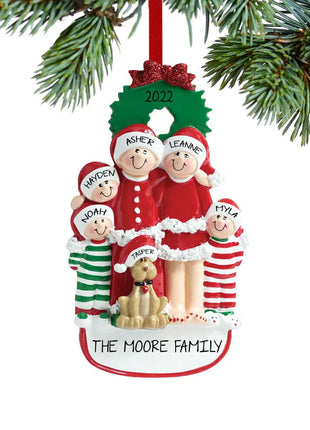 Christmas Eve Family of 5 with Dog Ornament  by RUDOLPH AND ME Ornament