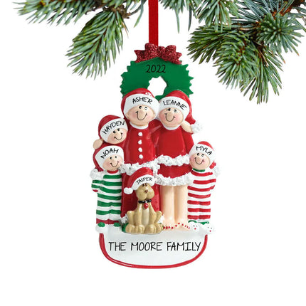 engraved personalized christmas eve family of 5 with dog christmas ornament – Christmas ornament, holiday tree decoration or 