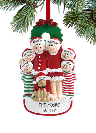 Christmas Eve Family of 6 with Dog Ornament  by RUDOLPH AND ME Ornament
