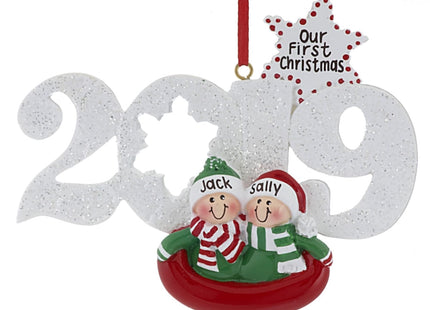holiday personalized 2019 couple in a sled christmas ornament – Christmas ornament, holiday tree decoration or gift