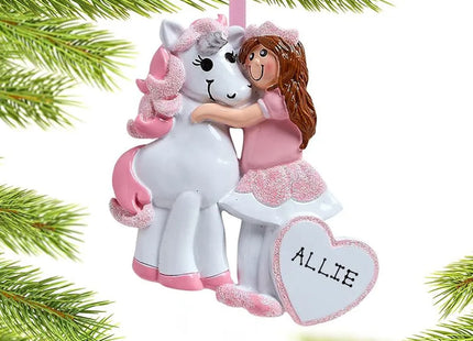 decorative personalized girl with unicorn christmas ornament – Christmas ornament, holiday tree decoration or gift