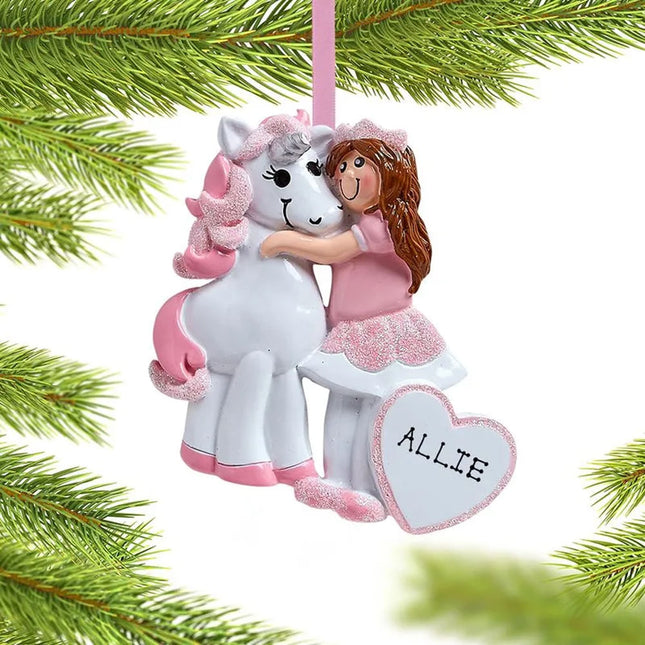 decorative personalized girl with unicorn christmas ornament – Christmas ornament, holiday tree decoration or gift