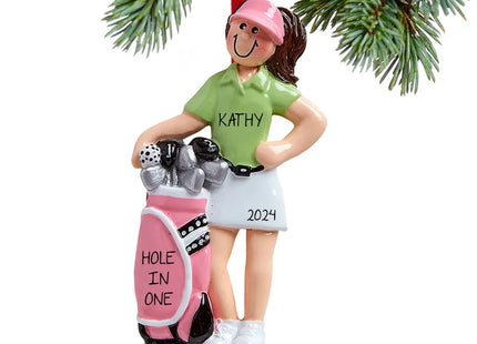 custom personalized female golfer with golf clubs christmas ornament – Christmas ornament, holiday tree decoration or gift