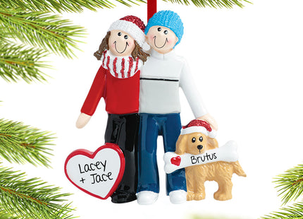 decorative personalized couple with dog christmas ornament – Christmas ornament, holiday tree decoration or gift