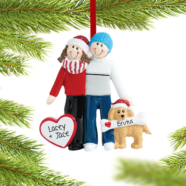 decorative personalized couple with dog christmas ornament – Christmas ornament, holiday tree decoration or gift